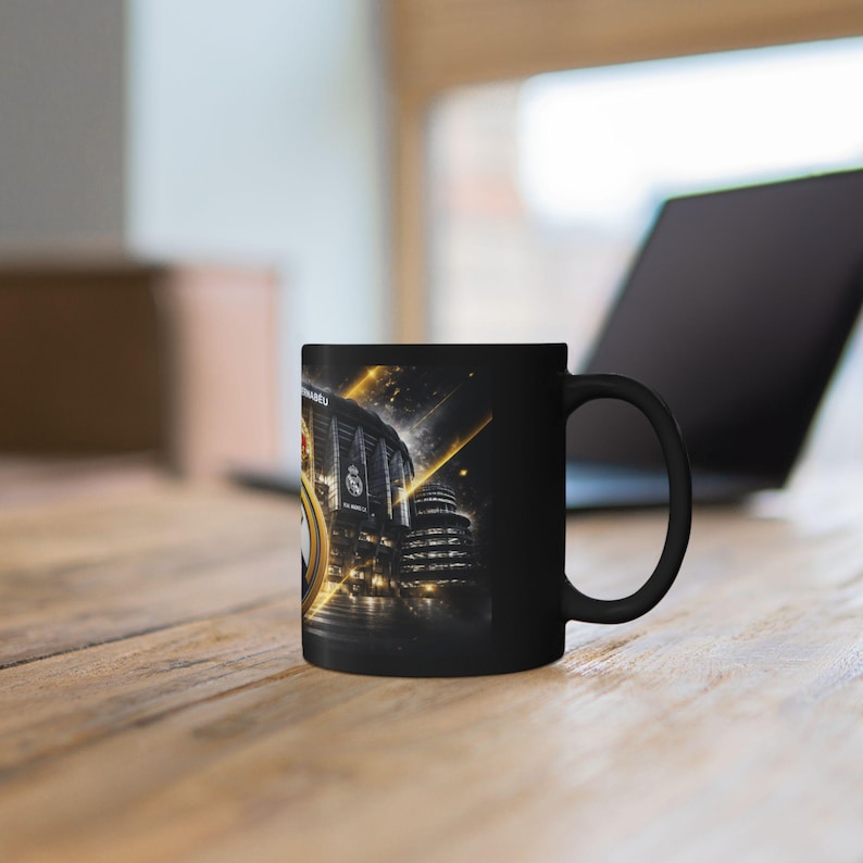 Real Madrid Crest Mug | Black Ceramic Coffee Cup, Santiago Bernabéu Stadium image 8