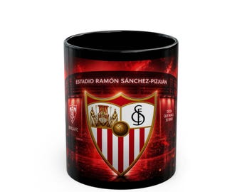 Sevilla FC Crest Mug | Black Ceramic Coffee Cup
