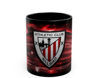 Athletic Club Bilbao Crest Mug | Black Ceramic Soccer Fan Mug