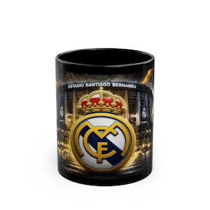 Real Madrid Crest Mug | Black Ceramic Coffee Cup, Santiago Bernabéu Stadium image 1