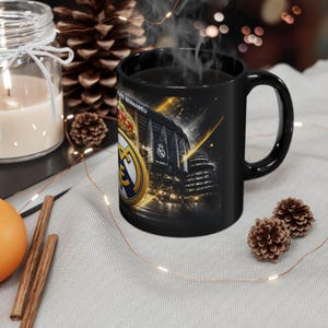 Real Madrid Crest Mug | Black Ceramic Coffee Cup, Santiago Bernabéu Stadium image 6