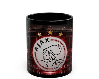 Ajax Amsterdam Logo Mug | Black Ceramic Football Club Coffee Cup