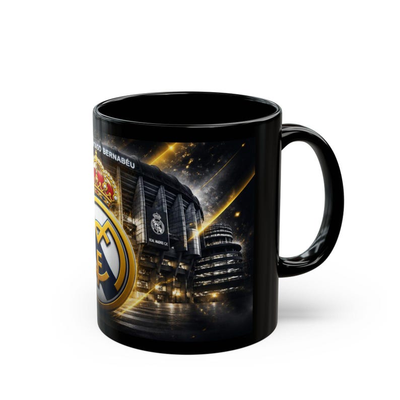 Real Madrid Crest Mug | Black Ceramic Coffee Cup, Santiago Bernabéu Stadium image 5