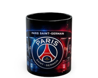Paris Saint-Germain Logo Black Mug | PSG Football Coffee Cup