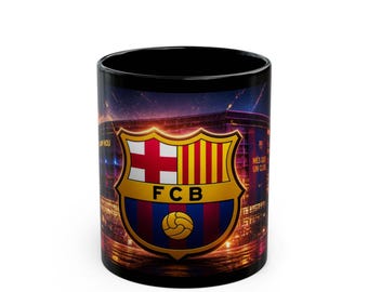 FC Barcelona Crest Night Stadium Mug | Black Ceramic Coffee Cup