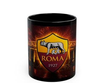 AS Roma Crest Black Mug | Rome Stadium Football Team Coffee Cup