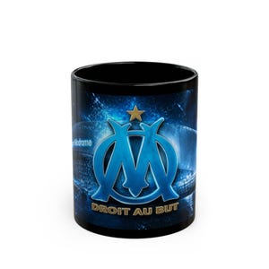Kubek z herbem Olympique de Marseille | Czarna ceramiczna filiżanka do kawy zdjęcie 1