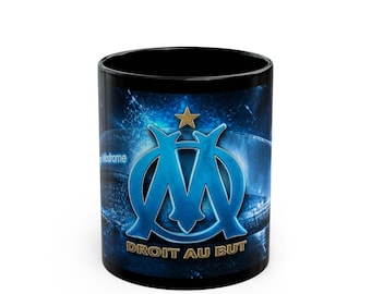 Kubek z herbem Olympique de Marseille | Czarna ceramiczna filiżanka do kawy