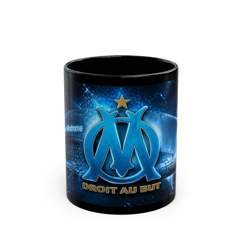 Kubek z herbem Olympique de Marseille | Czarna ceramiczna filiżanka do kawy zdjęcie 1