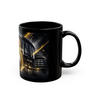 Real Madrid Crest Mug | Black Ceramic Coffee Cup, Santiago Bernabéu Stadium image 2
