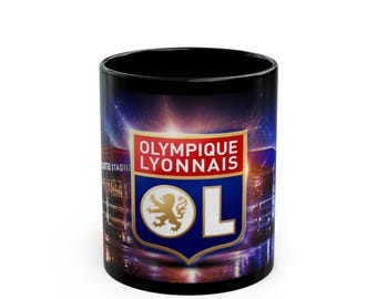 Czarny kubek Olympique Lyonnais Crest | Kubek z logo drużyny piłkarskiej OL
