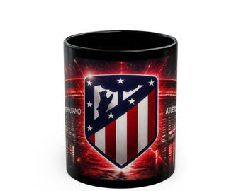 Atlético Madrid Crest Mug | Black Coffee Cup, Football Club Logo