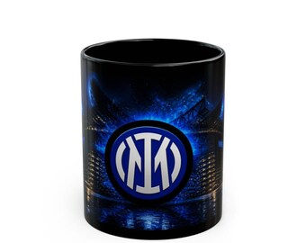 Inter Milan Logo Black Mug | Football Soccer Fan Coffee Cup
