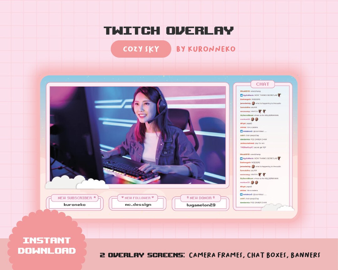 TWITCH OVERLAY, Cozy Sky. Stream Screen: Camera Frames, Chat Boxes ...