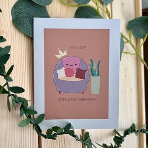 Canapé King Card | Carte mignonne Carte d'anniversaire Carte d'amour Carte de voeux Pour lui Pour elle Carte de jeu de mots Carte drôle Juste parce que papa blague Cartes