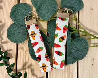 Cool Carrot Wristlet Keychain | Lanyard Keychain Fob Wallet Clip Keychain Accessories Key Fob Ring Scrunchie Handmade Lanyard Fabric Foodie