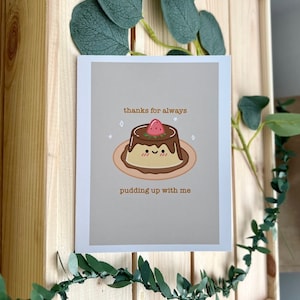 Carte Pudding | Carte mignonne Carte d'appréciation Carte de voeux Amour mettant en place avec moi Carte de dessert reconnaissant Dim Sum Valentines Merci reconnaissant