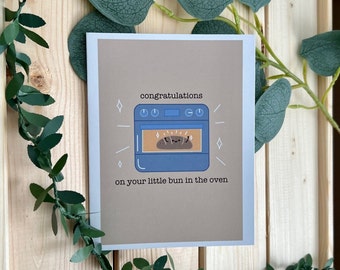 Klein broodje in de oven kaart | Leuke kaart Gefeliciteerd kaart Liefdeskaart Wenskaart Verwacht babykaart Babyshower Gender Reveal Baby