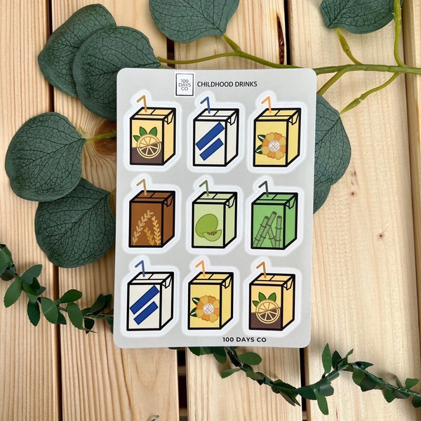 Childhood Drinks Sticker Sheet | Vitasoy Lemon Tea Soy Milk Tea Melon Asian Food Hong Kong Bujo Bullet Journal Planner Notebook Stationary