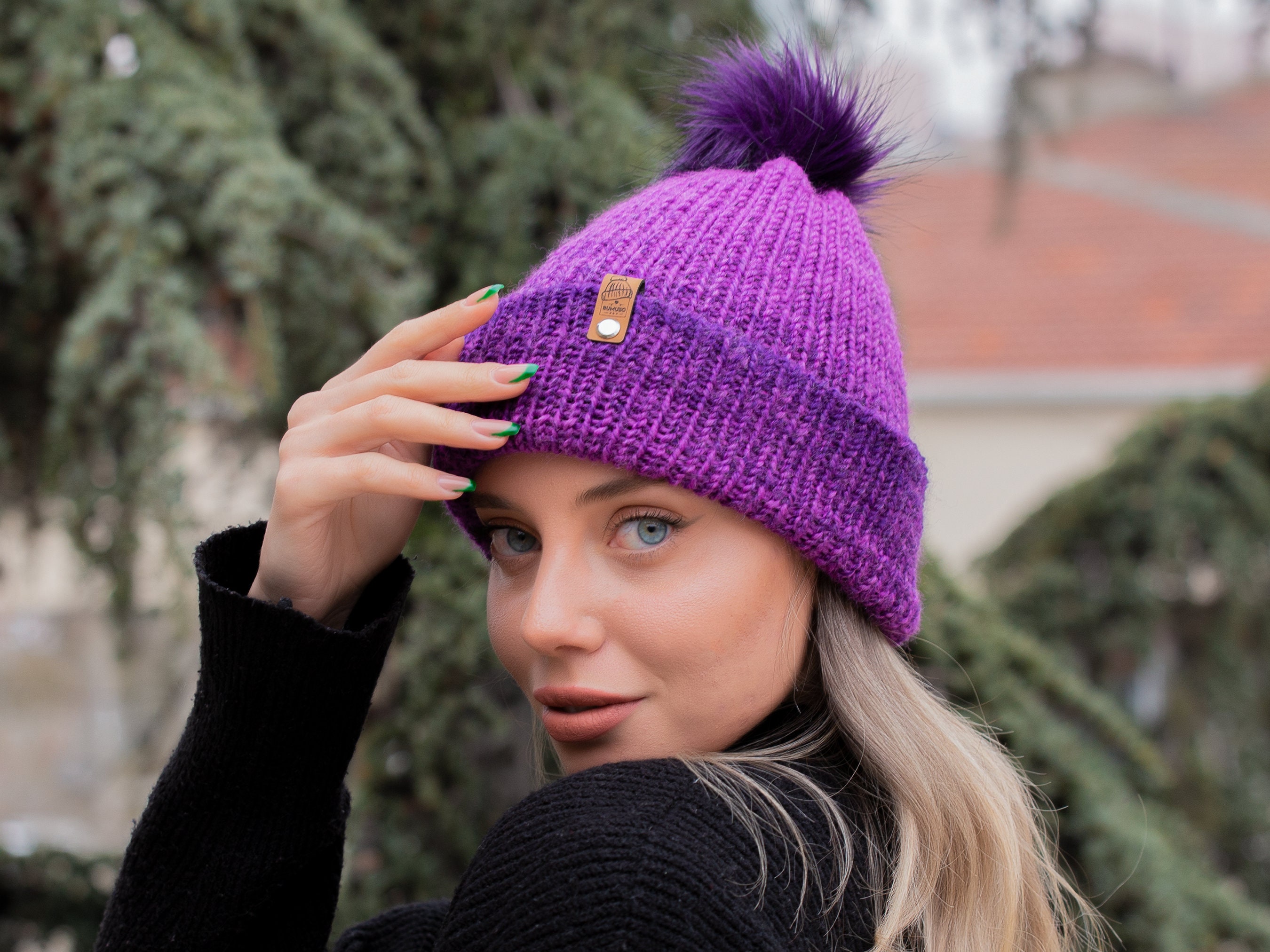 Purple Color and Soft Wool Winter Hat 