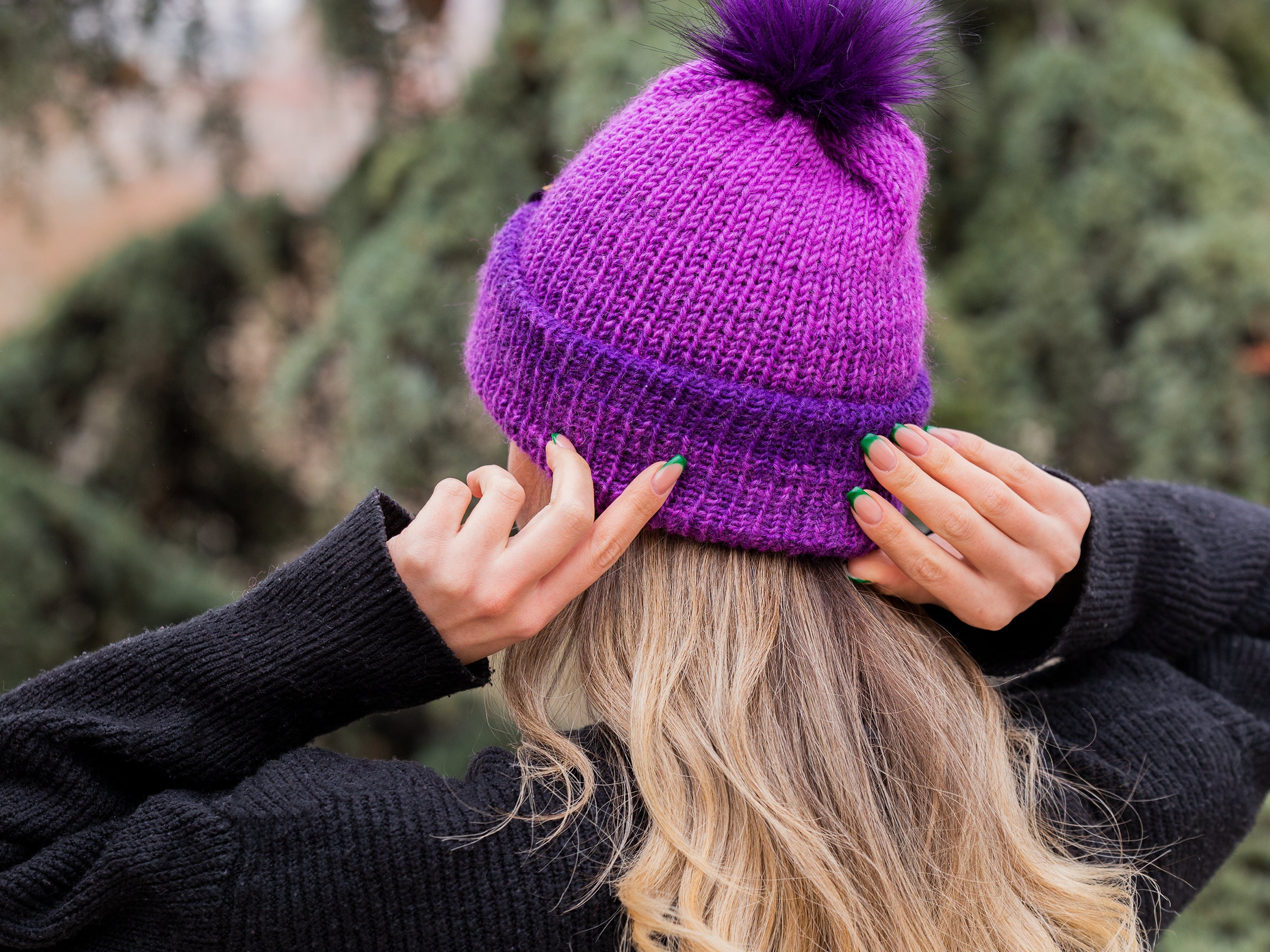 Purple Color and Soft Wool Winter Hat 