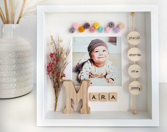 Bilderrahmen personalisiert, Geburt, Handgemacht, 3D Rahmen, Baby, Taufgeschenk, Babyparty, Patengeschenk, Geschenk, Mädchen - Version