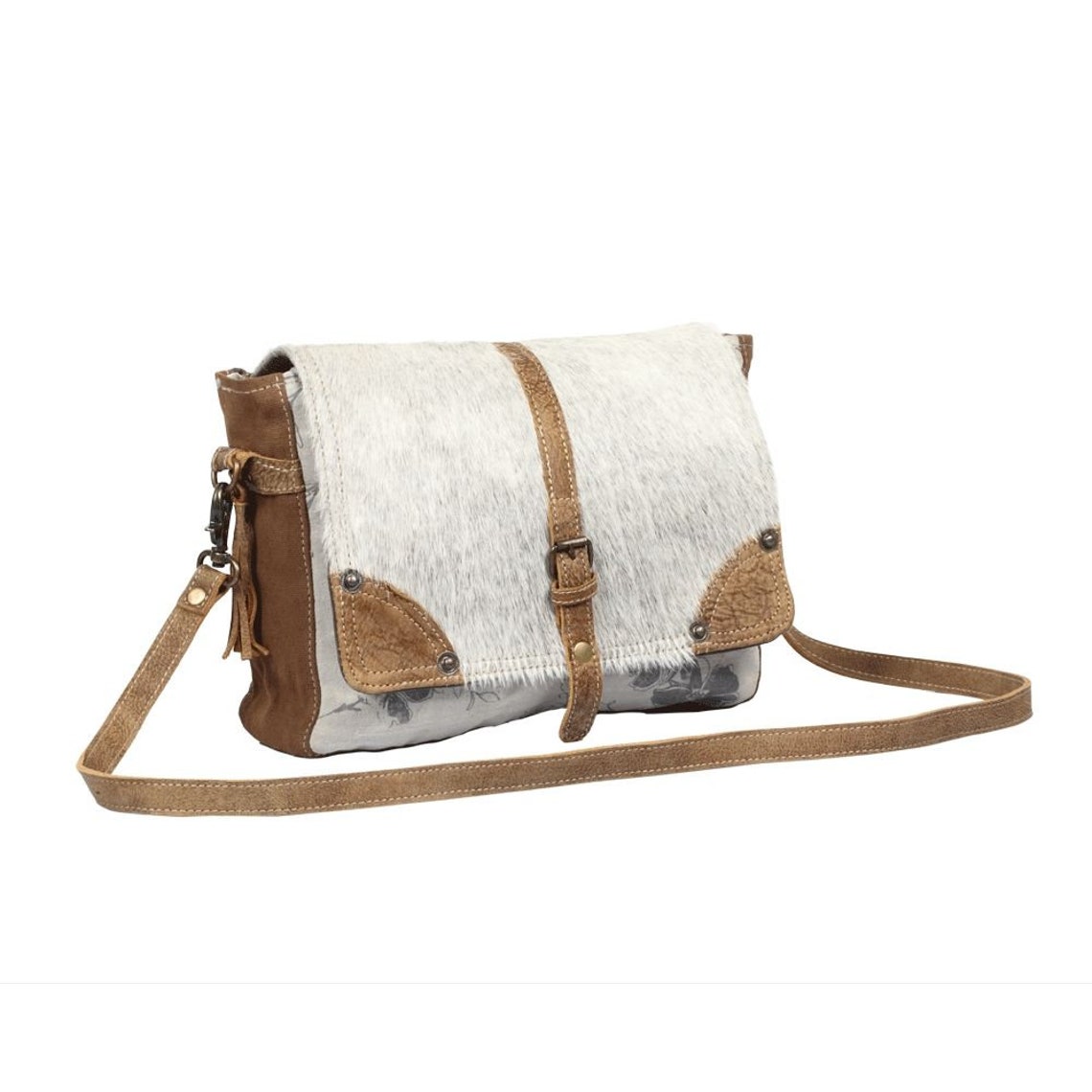 Cowhide Leather Messenger Baghairon Leather & Canvas Etsy