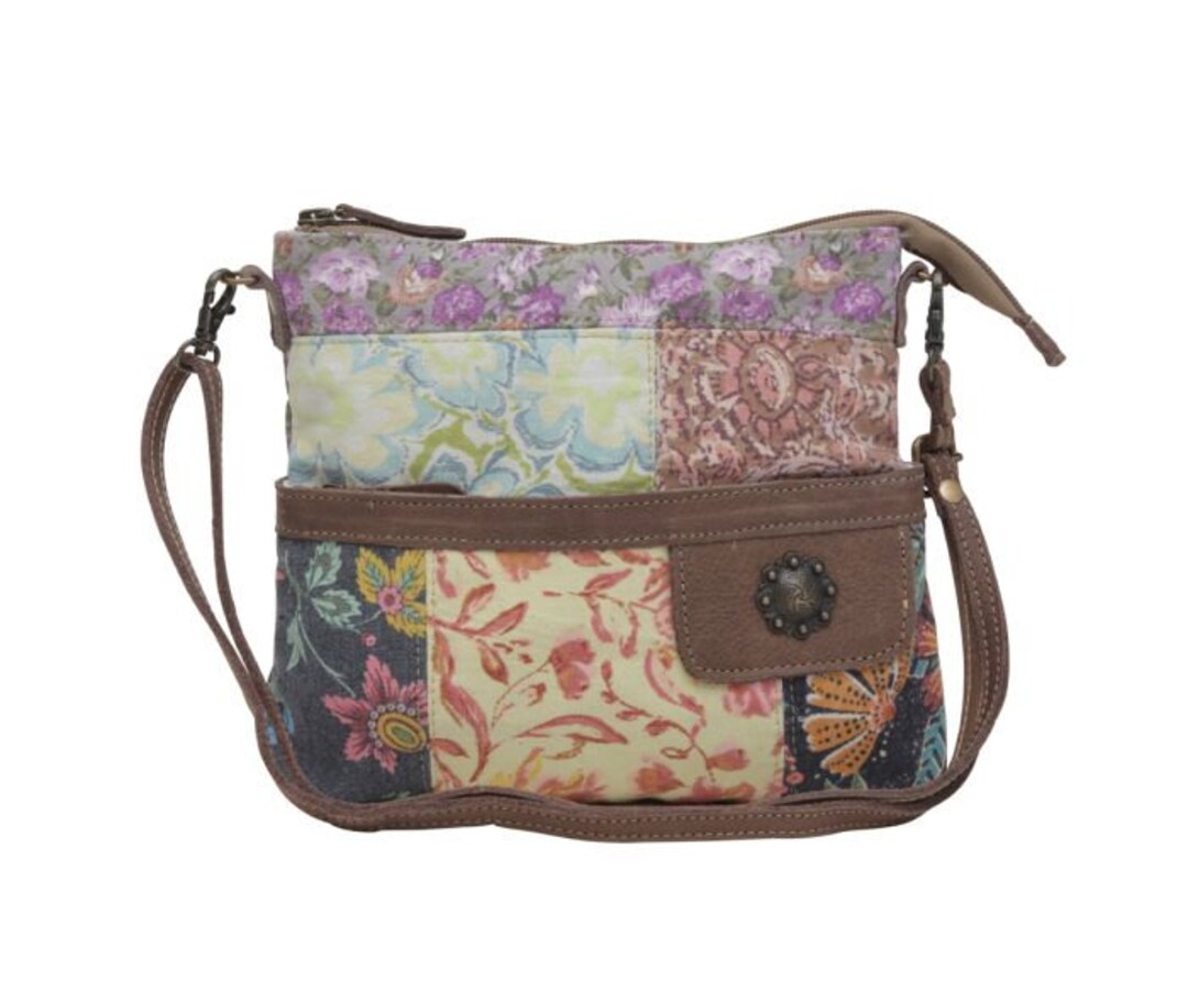 Floral Rug Recycled Canvas Shoulder Bagsouthwest Styling Myra Bagmulticolorleather Trimwomen