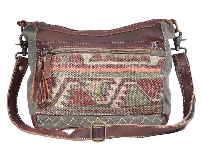 Luguni Rug Recycled Canvas Shoulder Bagsouthwest Styling Myra Bagmulticolorleather Trimwomen