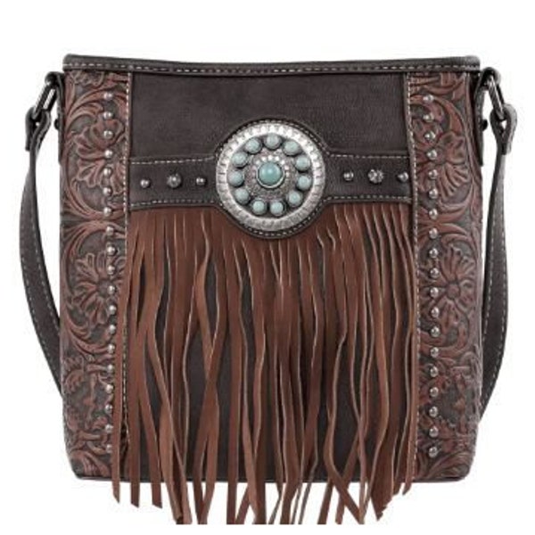 Fringed Concealed Carry Crossbody-Southwest Leather Crossbody-Western Conceal Carry Shoulder Bag with Fringe-Various Colors