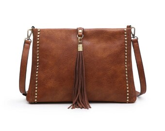 Marie Studded Crossbody-Jen & Co Shoulder Bag with Tassel-Various Colors