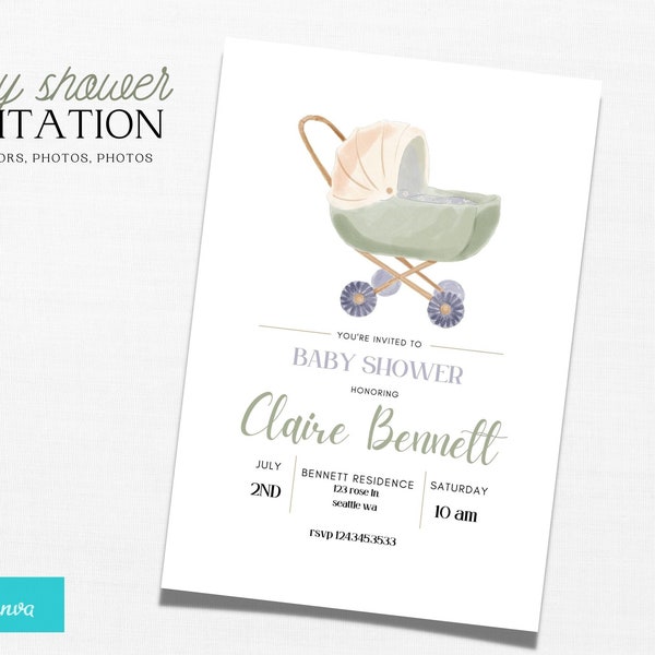 Stroller Baby Shower Invitation | Simple Baby Shower Invitation | Cute Baby Shower Invitation | Gender Neutral Invite | Preppy Shower Invite