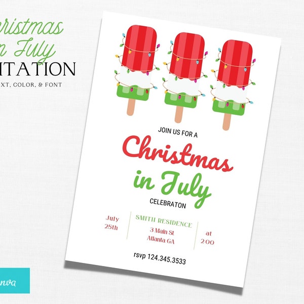 Christmas in July Invitation | Christmas in July | Summer Christmas | Summer Santa  | Xmas July | Christmas Pool Party | Beach Santa