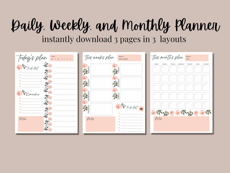 Daily Planner, Weekly Planner, Monthly Planner, Printable Planner ...