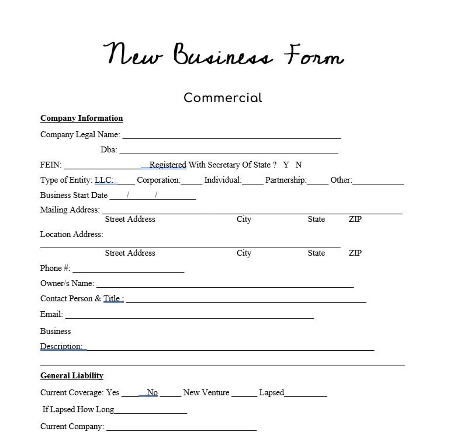 Commercial Insurance New Client Form - Etsy