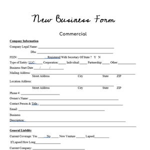 Commercial Insurance New Client Form