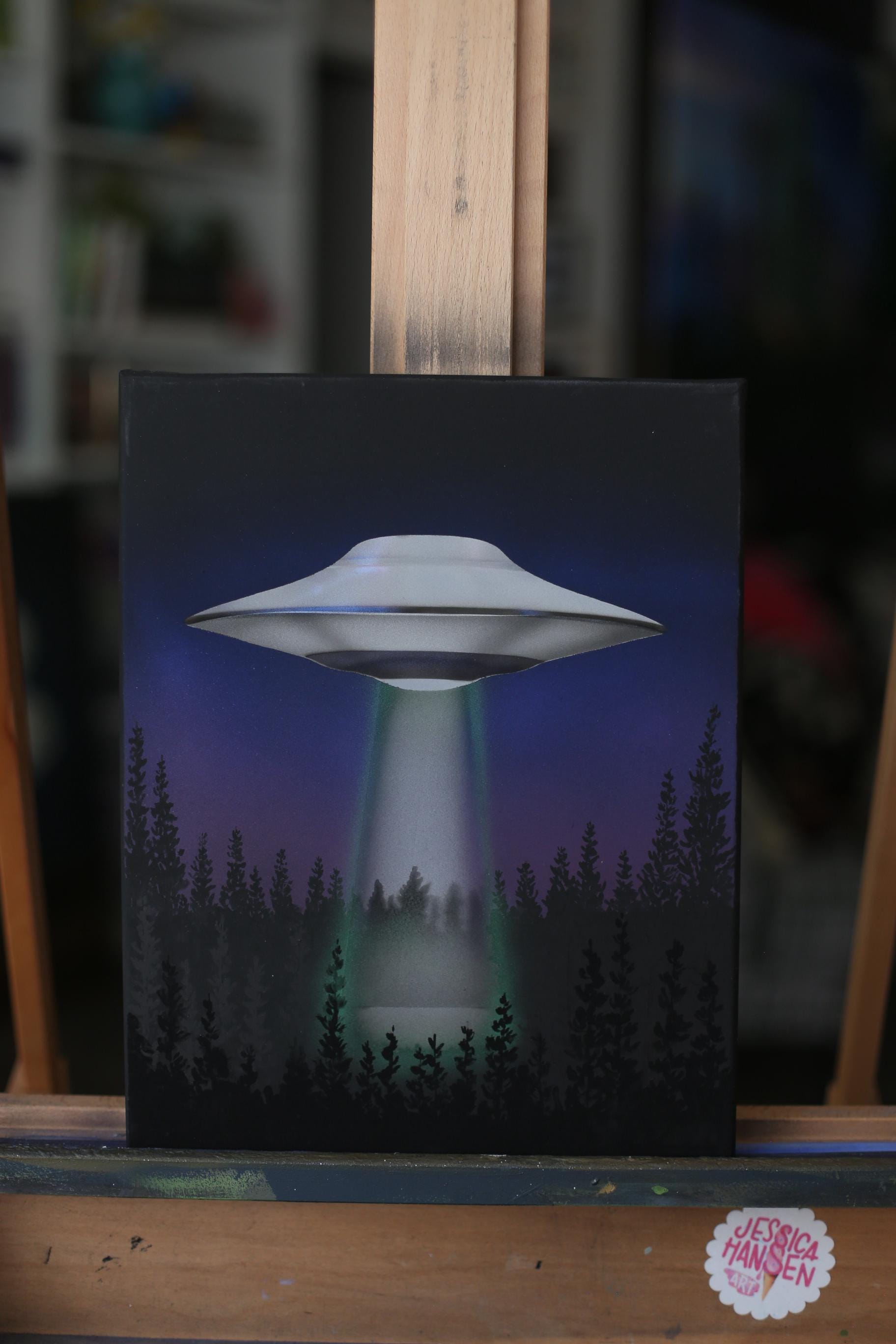 Retroreflective Original UFO Painting | 11x14 Original Space Art