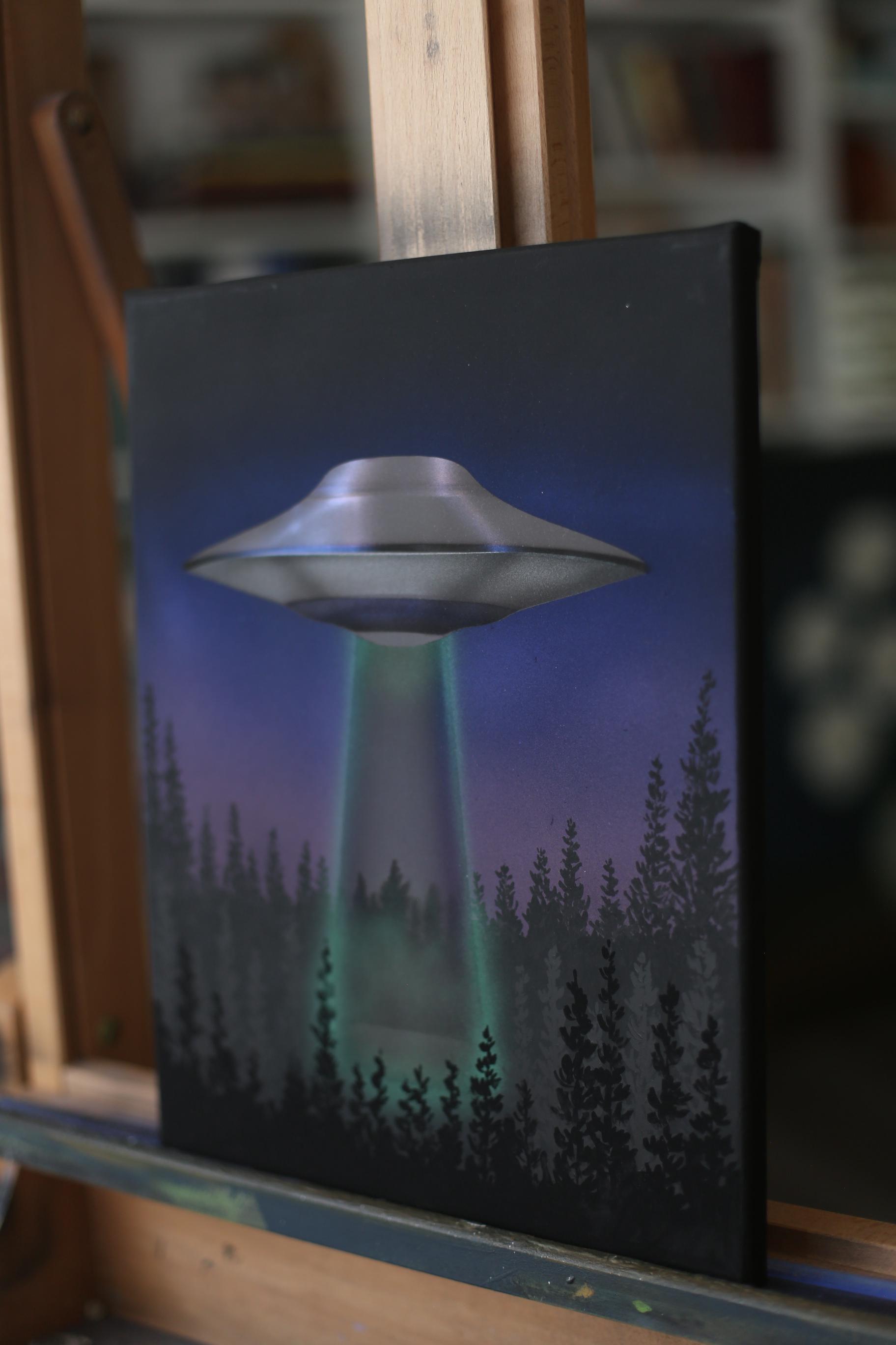 Retroreflective Original UFO Painting | 11x14 Original Space Art