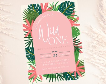 Wild One Birthday Invitation, Girl Wild one Invite, Instant Download, SELF EDITABLE, TEXT or Print, Safari Jungle Wild One Girl Rainforest