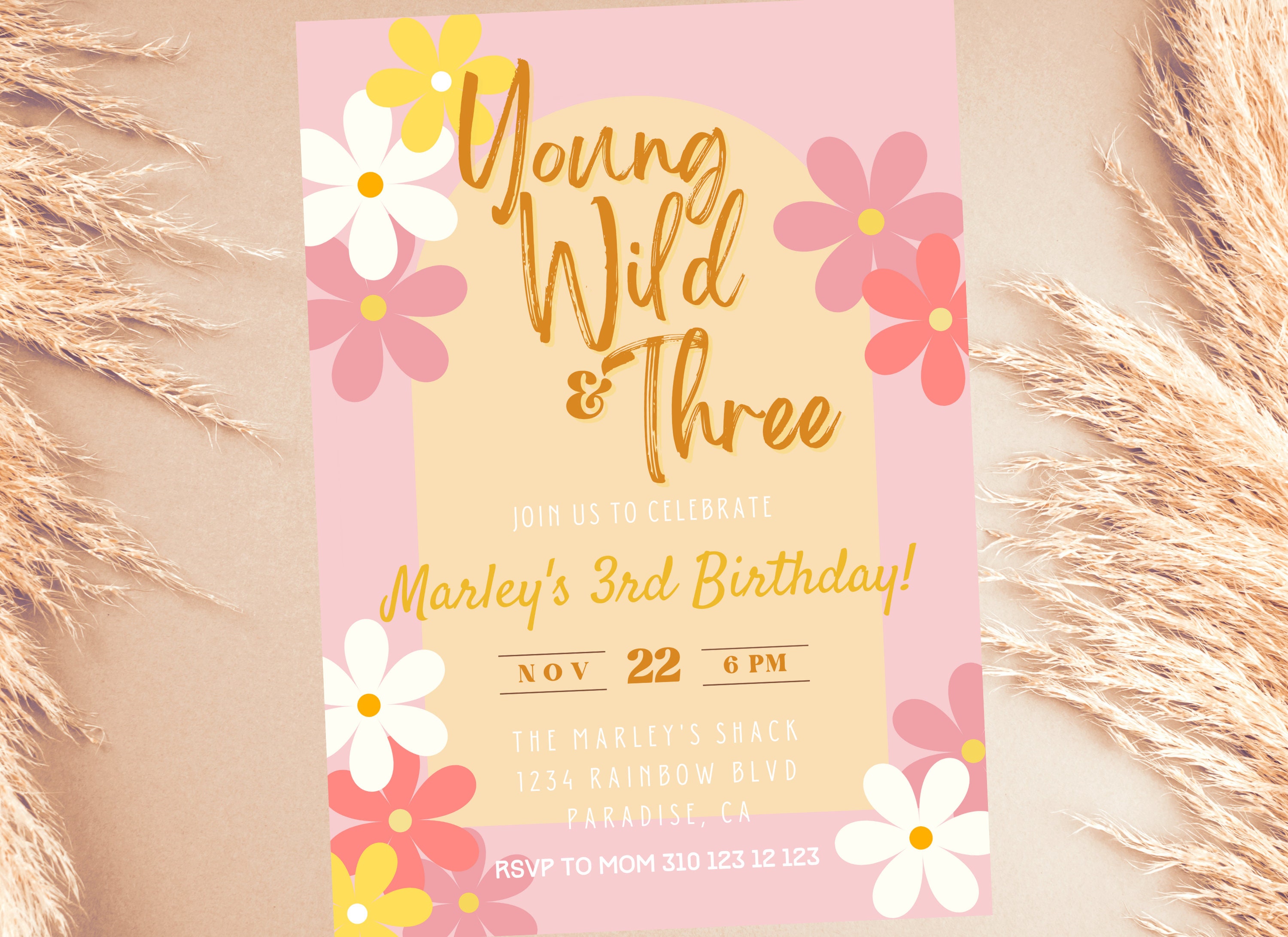 Editable Groovy Young Wild and Three 3rd Birthday Invite -  Denmark