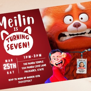 Red Panda, Turning Red Invitation, Turning Red Invite, Digital Invite, YOU EDIT, Instant Download, Send as Text or Print, Canva, Meilin