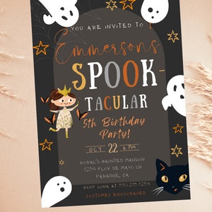 Spooktacular Halloween Birthday Party, Girl Spooky Invite Digital Instant Download, EDITABLE, Modern Minimalist Boho Halloween ANY AGE