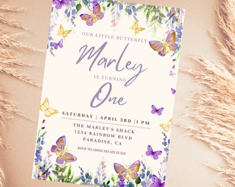 Butterfly Birthday Invitation: Enchanted Garden, Gold Accents (Digital Download)
