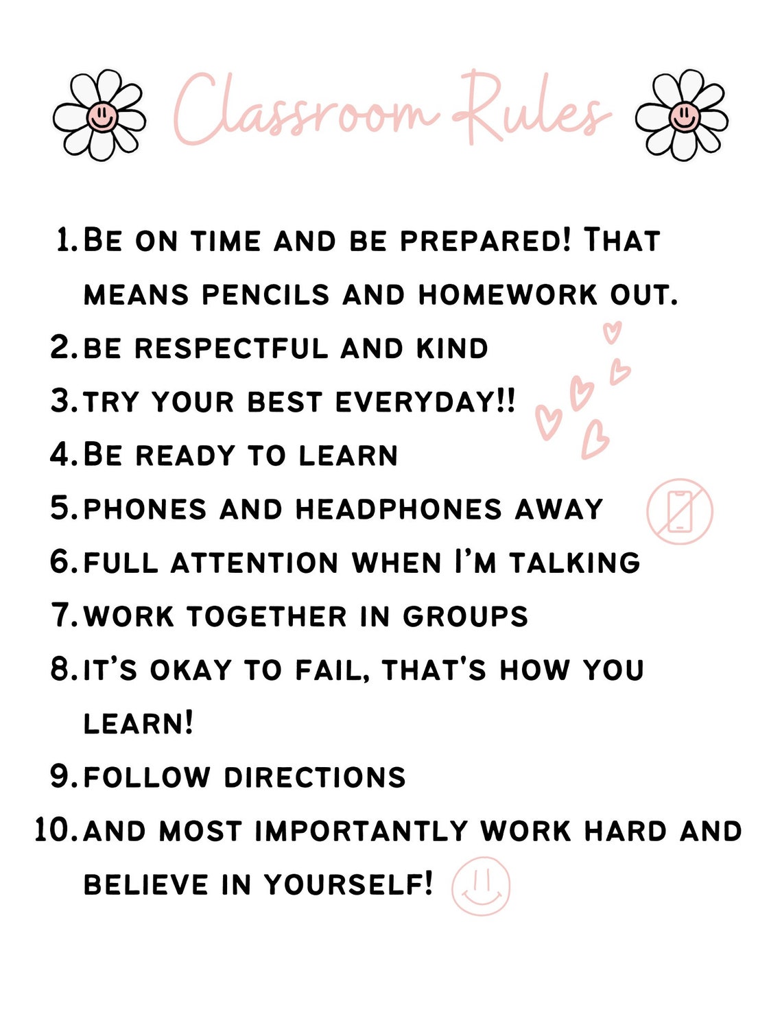 High School Classroom Rules Sign - Etsy