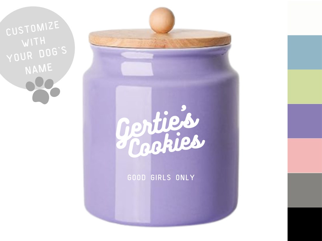 Vintage Dog Treat Jar Customizable Name Ceramic Porcelain Fur Baby Dog