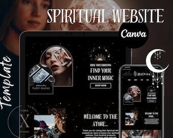 Spirituelle Website-Vorlage Canva, Mystische Website, Hexen-Website, Magische Astrologen-Website, Tarot-Website, Canva-Verkaufsseite, One-Page-Web