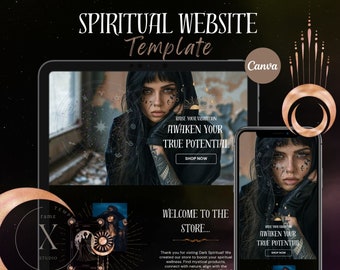 Spiritual Website Template Canva, Mystical Website, Witch Website, Magic Astrologer Website, Tarot Website, Canva Sales Page, One Page Web