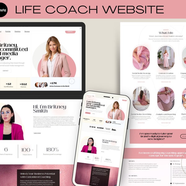 Life Coach Website Template Canva Coaching Website Boho Landing Page Template Coaching Business Therapist Web Site Canva One Page Website