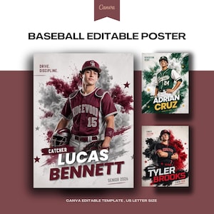 Baseball Poster Template, Poster Editable in Canva, Custom Poster, Baseball Poster, Memory Mates, Sports Photography, Baseball Team Poster