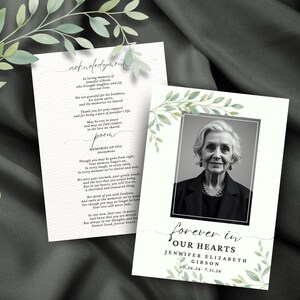 Minimalistisch programma voor begrafenissen, eenvoudige gevouwen herdenkingsdienst, moderne kaart voor de viering van het leven, gevouwen volgorde van de dienst, doe-het-zelfboekje